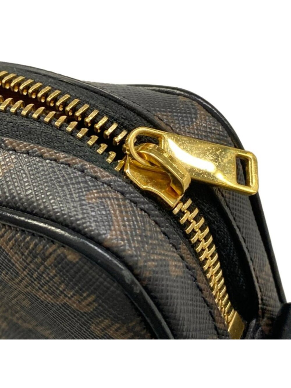 Celine Shoulder Bag Triomphe Canvas Black Dark Brown Leather - Picture 12 of 15